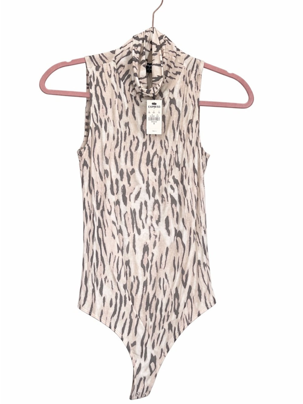 Express Sleeveless Mock Neck Animal Print Bodysuit with snaps.